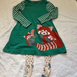 Mini Boden Red Panda Dress with Matching Floral Tights